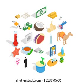 UAE icons set. Isometric set of 25 uae vector icons for web isolated on white background