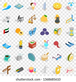 Uae icons set. Isometric style of 36 uae vector icons for web for any design