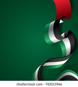 UAE Independence Day abstract background in national flag color theme. Celebration banner  with curving flag isolated on green. Vector illustration