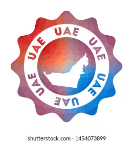 UAE low poly logo. Colorful gradient travel logo of the country in geometric style. Multicolored polygonal UAE rounded sign with map for your infographics.