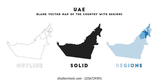 UAE map. Borders of UAE for your infographic. Vector country shape. Vector illustration.