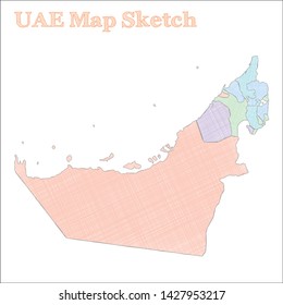 UAE map. Hand-drawn country. Vector illustration.