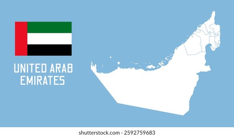 UAE map. Vector United Arab Emirates map with UAE flag isolated on blue background.	