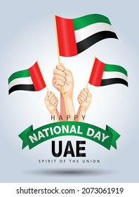 UAE national day 2nd December with hand holding flags. vector illustration design