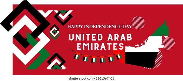 UAE national day banner for independence day anniversary. Flag of united arab emirates and modern geometric retro abstract design.