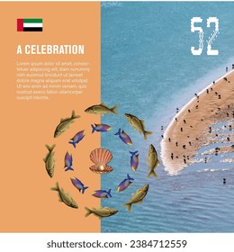 UAE national day Brand Guide 52 years. Translated Arabic: Union day of the union United Arab Emirates National day. Brand Elements with typo and logo