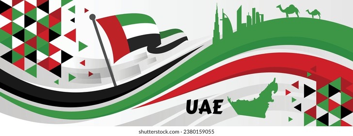 UAE national day celebration with flag in Arabic translation: United Arab Emirates national day 2 december vector illustration