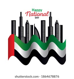 Uae national day with city buildings and flag design, arab spirit and holiday theme Vector illustration