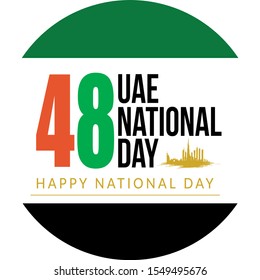 UAE national day illustration banner with UAE national flag. Inscription in Arabic Spirit of the union, National day 48, United Arab Emirates. Anniversary Celebration Card 2 December. UAE 48 Independe