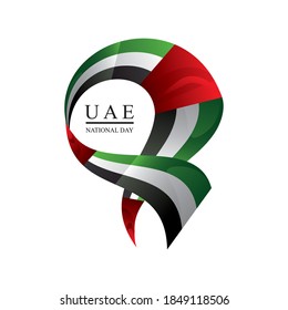 UAE National day, lettering with curly flag symbol vector illustration