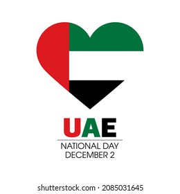 UAE National Day Poster with United Arab Emirates flag vector. United Arab Emirates flag in heart shape isolated on a white background vector. December 2, important day