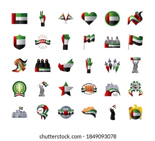 UAE National day, set of icons with people and flags symbol patriotism vector illustration