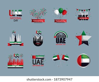 Uae national day symbol set design, arab spirit and holiday theme Vector illustration