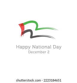 UAE national flag graphic with bold brush strokes. 'Happy National Day' logo for United Arab Emirates.