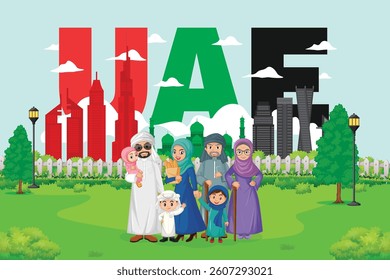 UAE Park Theme With Arabic Family, Welcome to the UAE! Experience the vibrant culture, stunning architecture and breathtaking landscapes of this dynamic nation. Perfect for travel, tourism adventure.