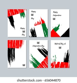 UAE Patriotic Cards for National Day. Expressive Brush Stroke in National Flag Colors on white card background. UAE Patriotic Vector Greeting Card.