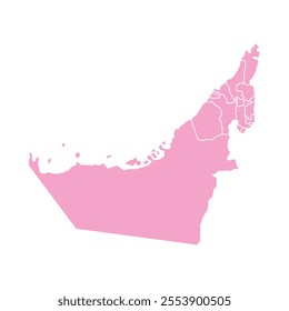 uae pink map with regions, isolated on white background. Vector illustration West Asia