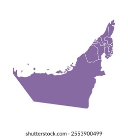 uae purple map with regions, isolated on white background. Vector illustration West Asia