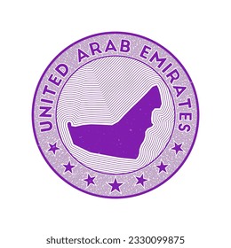 UAE round badge vector. Country round stamp with shape of UAE, isolines and circular country name. Beautiful emblem. Trendy vector illustration.