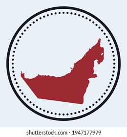 UAE round stamp. Round logo with country map and title. Stylish minimal UAE badge with map. Vector illustration.
