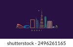 UAE Skyline view for the city vector illustration with future museum. UAE most popular buildings and landmark vetor illustration black background