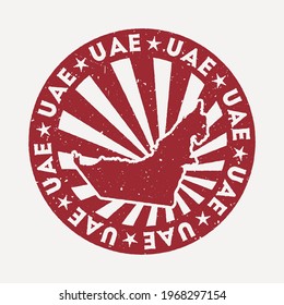 UAE stamp. Travel red rubber stamp with the map of country, vector illustration. Can be used as insignia, logotype, label, sticker or badge of the UAE.