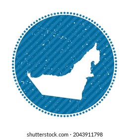 UAE striped retro travel sticker. Badge with map of country, vector illustration. Can be used as insignia, logotype, label, sticker or badge of the UAE.