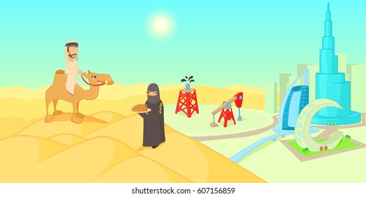 UAE travel horizontal banner concept. Cartoon illustration of UAE travel vector horizontal banner for web