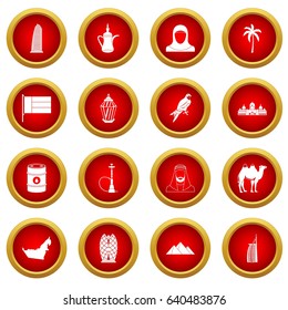 UAE travel icon red circle set isolated on white background