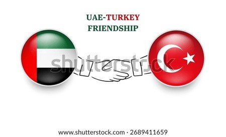 uae and turkey flags in circle with shake hand. uae And turkey friendship. uae And turkey flags, isolated on white background. Vector