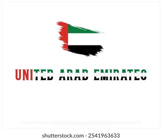 UAE Typography with National flag on a white background, Editable vector design of UAE typography with flag, National Day Design, UAE day design, National Flag of UAE. United Arab Emirates