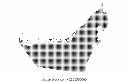 UAE or United Arab Emirates dotted map with grunge texture in dot style. Abstract vector illustration of a country map with halftone effect for infographic. 