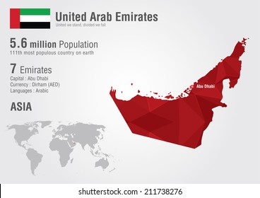 UAE United Arab Emirates world map with a pixel diamond texture. World geography.