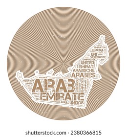 UAE vector image. Country round logo design. UAE poster in circular arcs and word cloud style. Classy vector illustration.