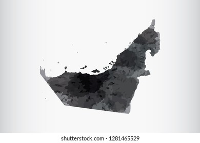 UAE watercolor map vector illustration of black color on light background using paint brush in paper page