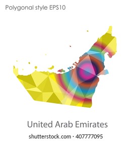 UAE,United Arab Emirates map in geometric polygonal style. Abstract triangle, modern design background