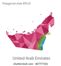 UAE,United Arab Emirates map in geometric polygonal style. Abstract triangle, modern design background
