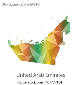 UAE,United Arab Emirates map in geometric polygonal style. Abstract triangle, modern design background