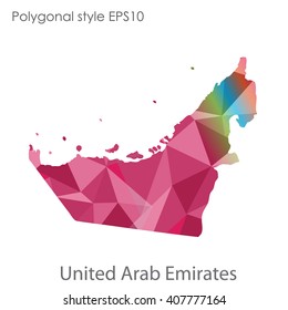 UAE,United Arab Emirates map in geometric polygonal style. Abstract triangle, modern design background