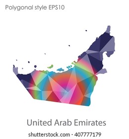 UAE,United Arab Emirates map in geometric polygonal style. Abstract triangle, modern design background