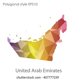 UAE,United Arab Emirates map in geometric polygonal style. Abstract triangle, modern design background