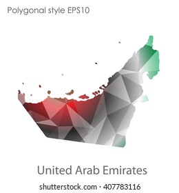 UAE,United Arab Emirates map in geometric polygonal style. Abstract triangle, modern design background.