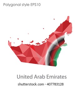 UAE,United Arab Emirates map in geometric polygonal style. Abstract triangle, modern design background.