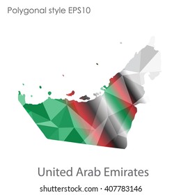 UAE,United Arab Emirates map in geometric polygonal style. Abstract triangle, modern design background.