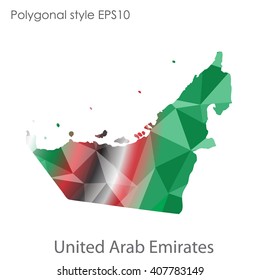 UAE,United Arab Emirates map in geometric polygonal style. Abstract triangle, modern design background.