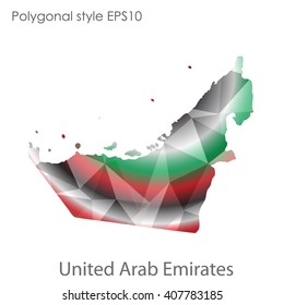 UAE,United Arab Emirates map in geometric polygonal style. Abstract triangle, modern design background.