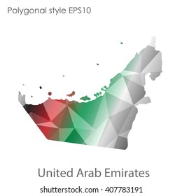 UAE,United Arab Emirates map in geometric polygonal style. Abstract triangle, modern design background.