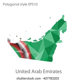 UAE,United Arab Emirates map in geometric polygonal style. Abstract triangle, modern design background.