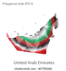 UAE,United Arab Emirates map in geometric polygonal style. Abstract triangle, modern design background.