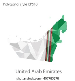 UAE,United Arab Emirates map in geometric polygonal style. Abstract triangle, modern design background.